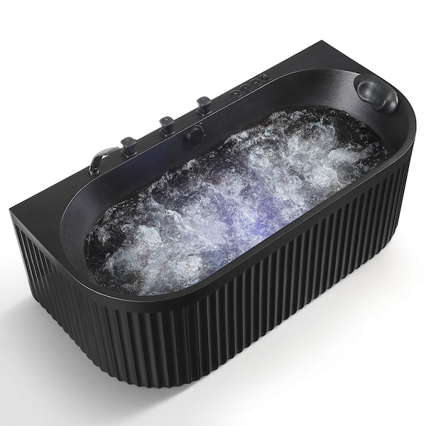 Anzzi Stone Belle 32in W x 67in D x 25in H Black Freestanding Bathtub with Black Faucet MN514BK_BK - main