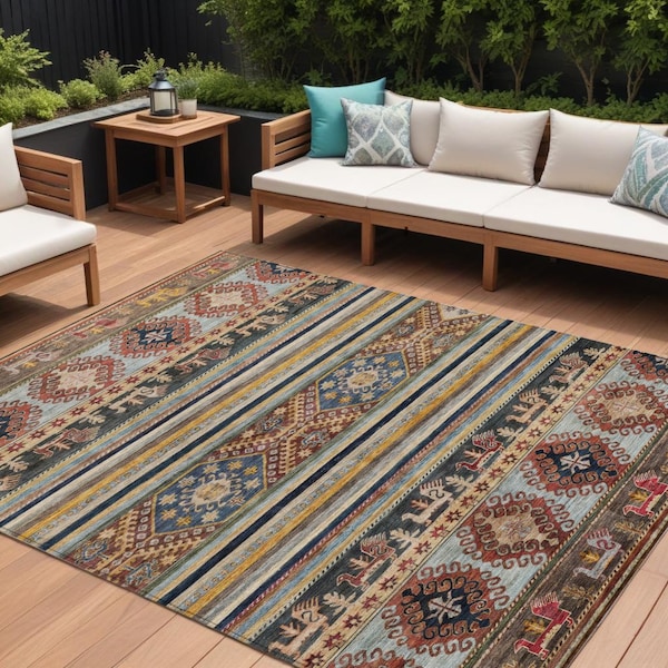 Homeroots 8' X 10' Rust Gray And Gold Tribal Washable Indoor Outdoor Area Rug 615419 - main