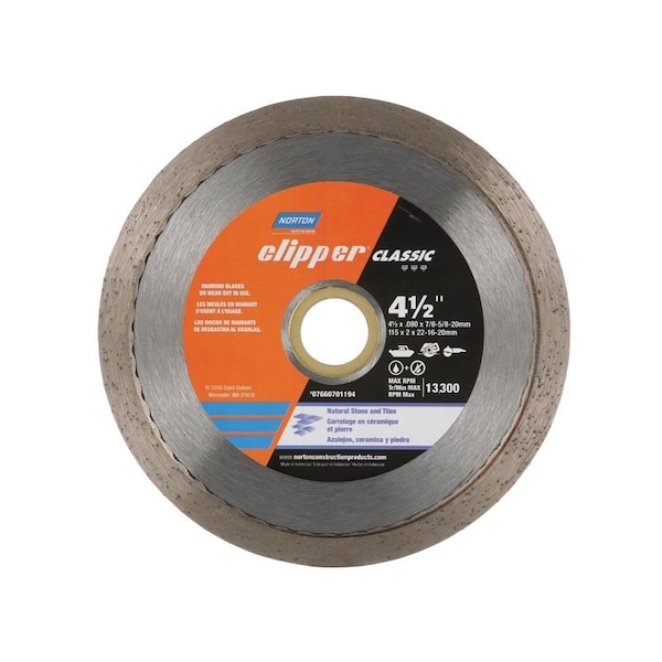Norton Clipper Clipper Classic Series 07660701194 Diamond Saw Blade, 4-1/2 in Dia, 20 mm Arbor, Continuous Rim 7660701194 - main