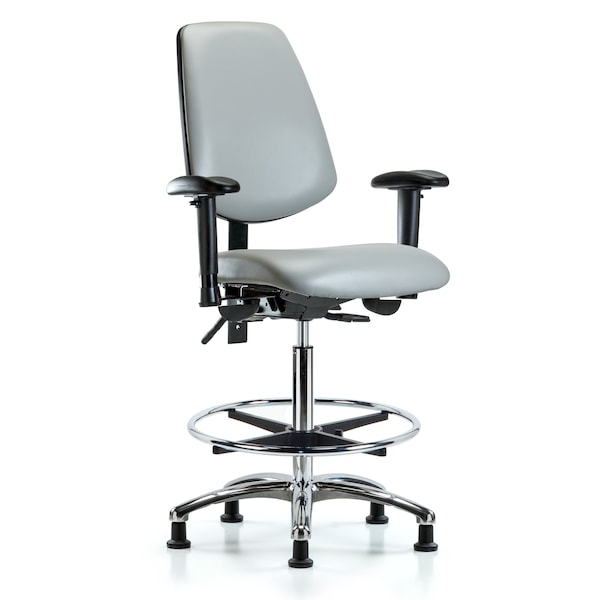Blue Ridge Ergonomics High Bench Chair Adjustable Arms, 26" to 35-1/2" Height, Vinyl, Dove BR-VHBCH-MB-CR-T1-A1-CF-RG-8567 - main