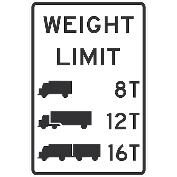 Lyle Weight Limit 8T, 12T, 16T (with Trucks Graphics), 24x36, Non-Reflective, White G-14363-NA_24x36 - main