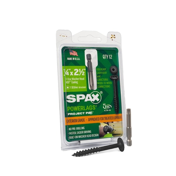 Spax 1/4 in x 2-1/2 in Exterior Structural Wood Lag Screws Powerlags Washer Head T-Star, 12PK 45818207006343 - main