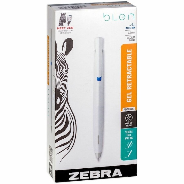 Blen Retractable Gel 0.7 mm, White/Blue, PK12 41420 - main