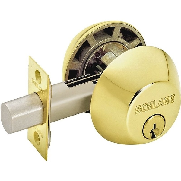 Schlage Entry Deadbolt, 1 Grade, Keyed Alike Key, Metal, Polished Brass, 238 x 234 in Backset, C B62N605 - main