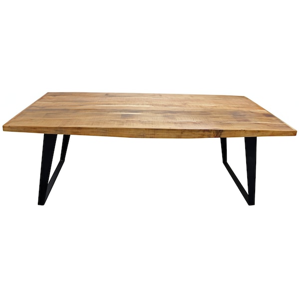 Homeroots 84" Natural And Black Solid Wood And Iron Sled Base Dining Table 488686 - main