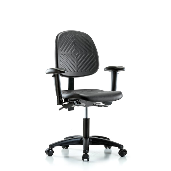 Blue Ridge Ergonomics Desk Chair Desk Chair, Med, Poly, Bk, AA, Casters, Adjustable Arms, 17" to 22" Height, Black; Blue BR-PDHCH-MB-RG-T0-A1-RC - main