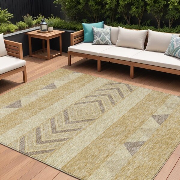 Homeroots 10' X 14' Gold Taupe And Beige Southwestern Washable Indoor Outdoor Area Rug 613908 - main