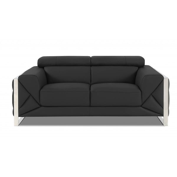 Homeroots 75in Gray And Silver Italian Leather Loveseat 477562 - main