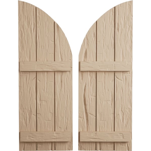 Ekena Millwork Hand Hewn 3 Board Joined Board-n-Batten w/Quarter Round Arch Top Faux Wood Shutters, 16 1/2"W x 76"H SHUBJQ16X76HHPR - main