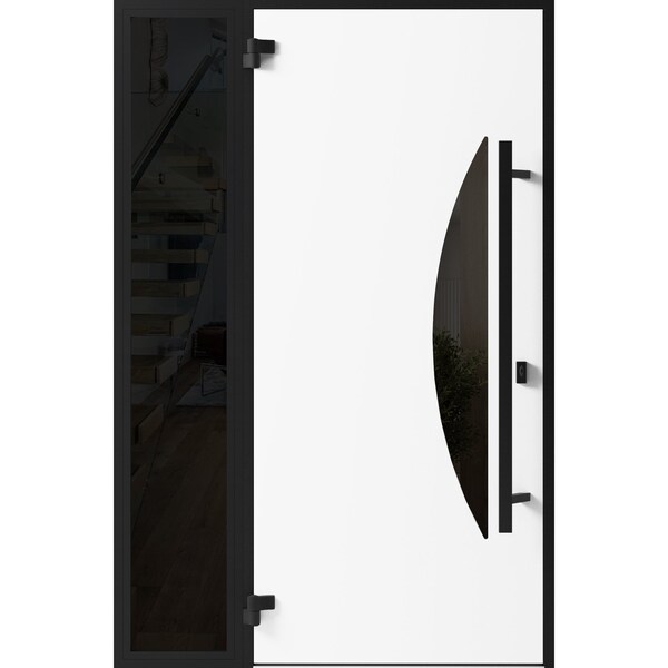 Vdomdoors Front Exterior Prehung Steel Door Ronex1077 Teak Sidelight Exterior Window Sidelite Entry Metal RONEX1077EXD-OAK-W36+14 X H80-RH-I - main