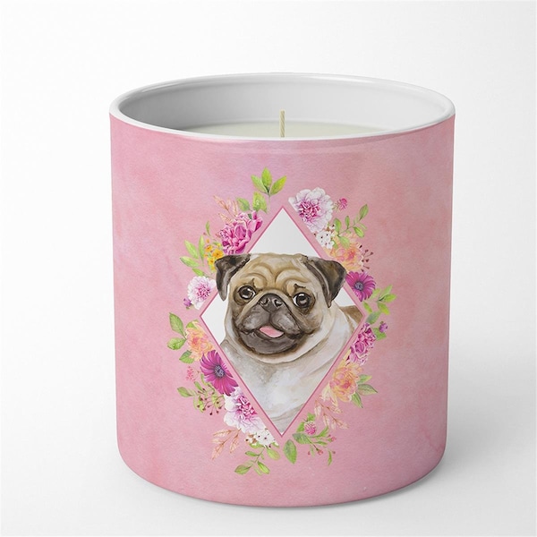 Carolines Treasures 10 oz Fawn Pug Pink Flowers Decorative Soy Candle CK4174CDL - main