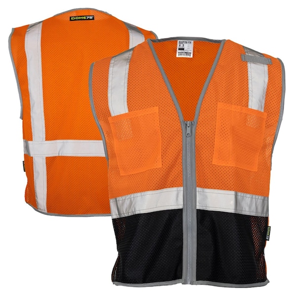 Dome75 Hi-Vis Safety Vest SM/MD Class ANSI/ISEA 107-2020 Class 2 , Zippered Front Closure 2 Pockets DV1222 - main