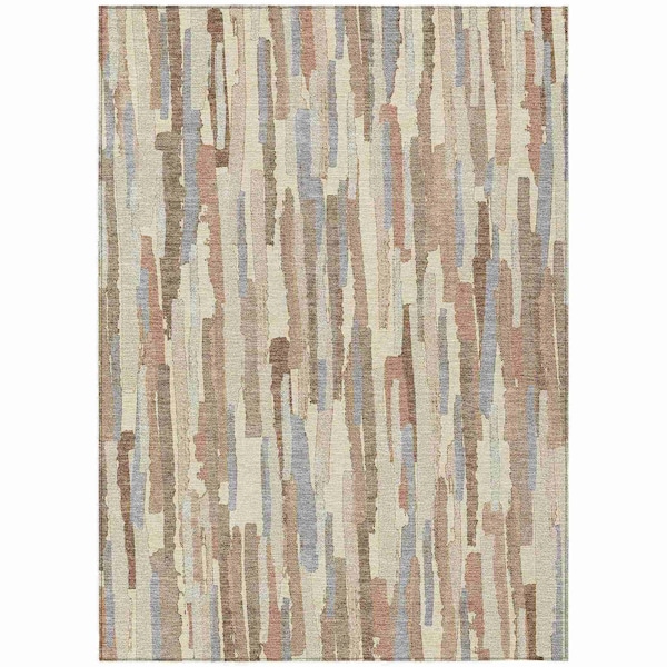 Homeroots 5' X 8' Ivory And Beige Striped Washable Indoor Outdoor Area Rug 609037 - main