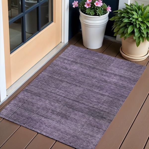 Homeroots 3' X 5' Plum Purple And Gray Striped Washable Indoor Outdoor Area Rug 588118 - main