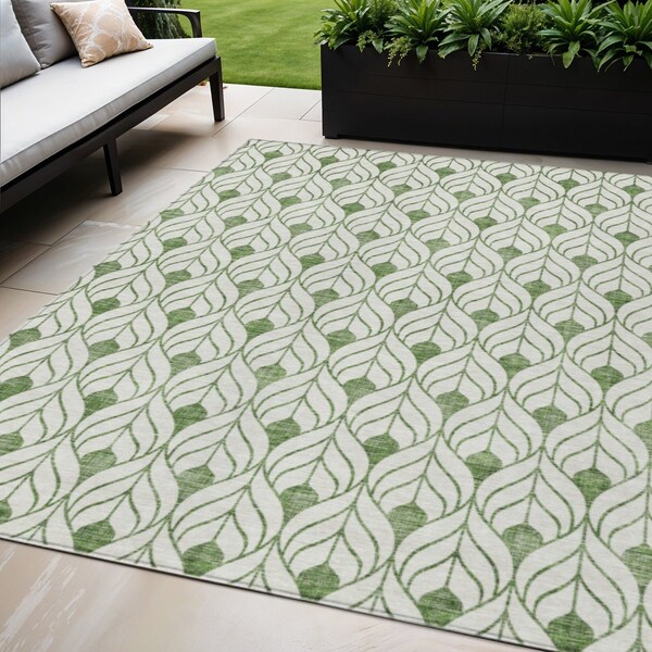Homeroots 5' X 8' Green And Ivory Geometric Washable Indoor Outdoor Area Rug 595728 - main