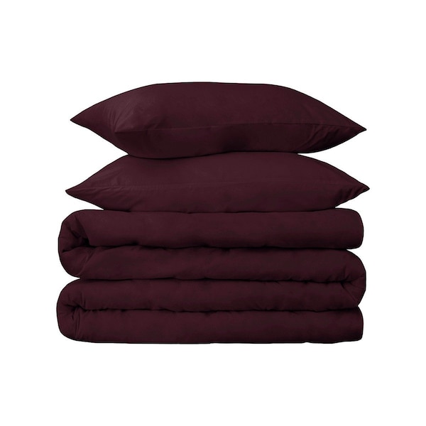 Homeroots Plum Queen Cotton Blend 650 Thread Count Washable Duvet Cover Set 528372 - main