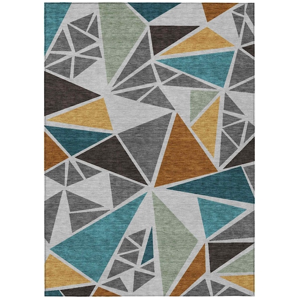Homeroots 3' X 5' Gray Copper And Brown Geometric Washable Indoor Outdoor Area Rug 600366 - main