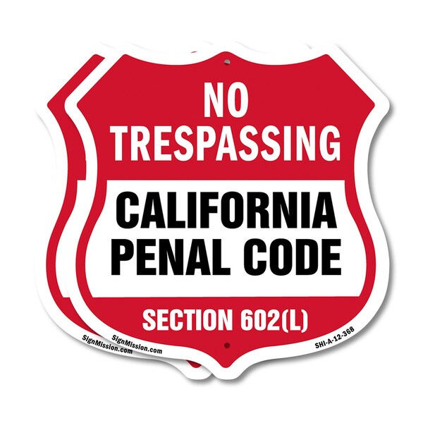 Signmission California No Trespassing Shield Sign Ca, 12 inch X 12 inch, Aluminum Metal Sign, 2PK SHI-A-2PACK-12-368 - main