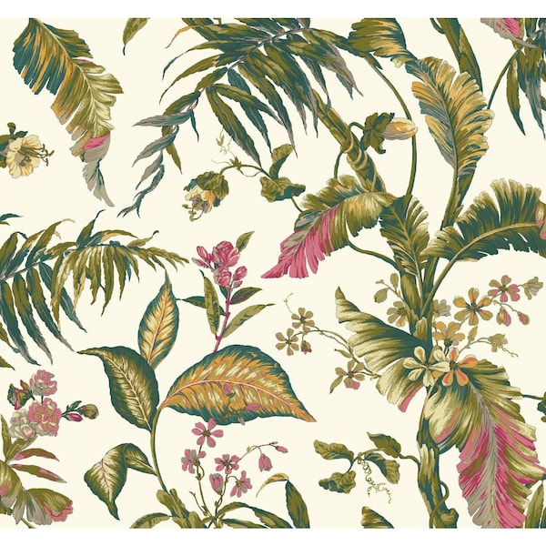 York Wallcoverings Fiji Garden White and Teal Wallpaper AT7092 - main