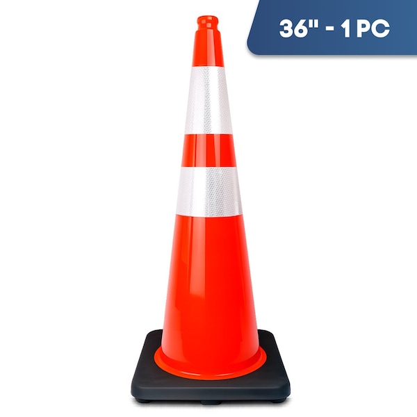 Dsv Standard Traffic Safety Cone 36 in with Heavy Black Base and Reflective Collars 1 PK, Orange, PVC 97136 - main