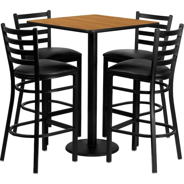 Flash Furniture Square Natural Bar Table, Square w/Blk Seats, 30", Laminate Top, Wood Grain MD-0012-GG - main