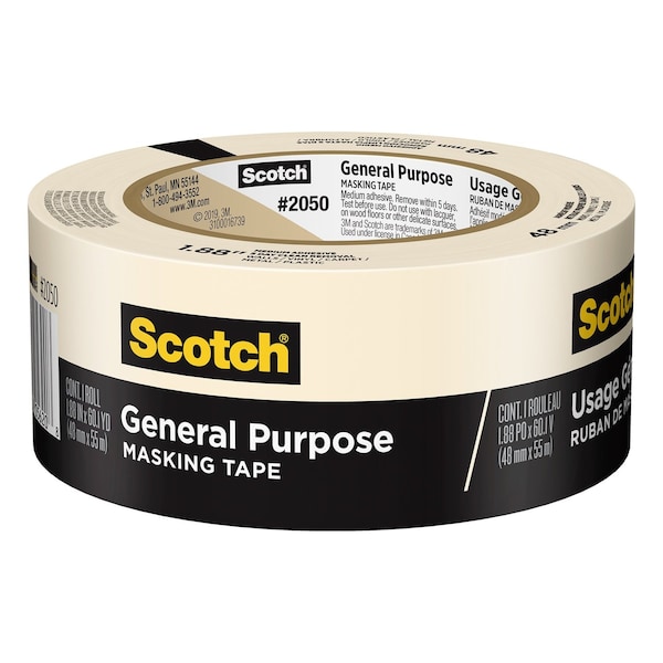 Scotch General Purpose Masking Tape, 1.88 in x 60.1 yd (48mm x 55m), 1 Roll 2050-48MP - main