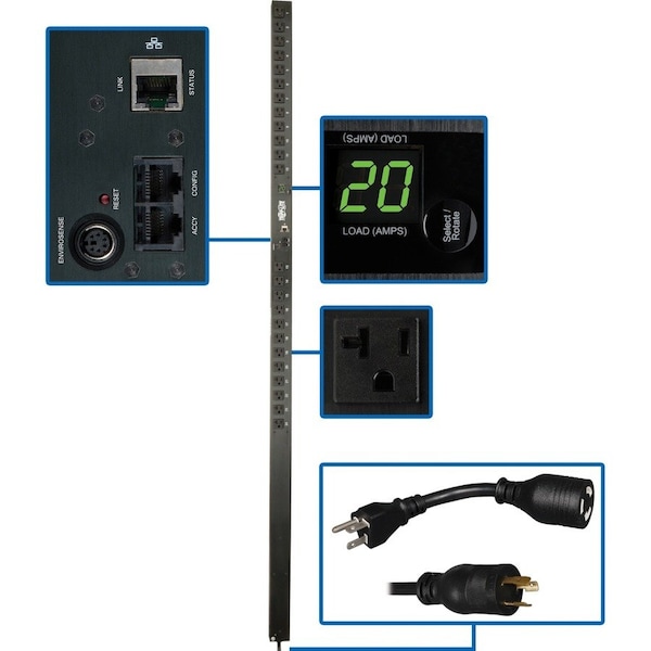 Tripp Lite PDU, Monitored, 5-15R, 5-20P, L5-20P, 10 ft. PDUMNV20 - main