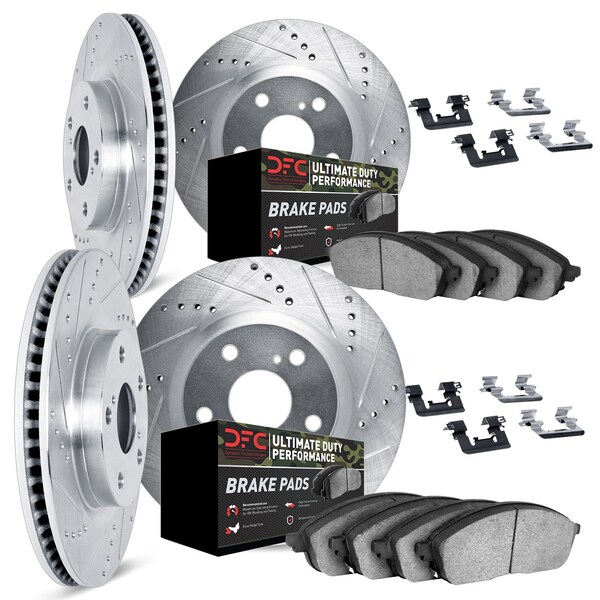 Dynamic Friction Co DFC Brake Rotor - Drilled & Slotted - Silver- Heavy Duty Brake Pad includes Hardware 7414-48002 - main