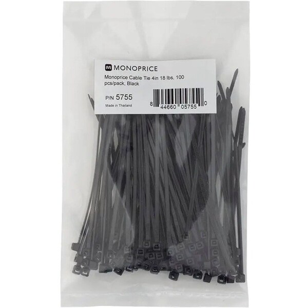 Monoprice Cable Tie, 4 in L, Black, Nylon, 18 lb Strength, 100 PK 5755 - main