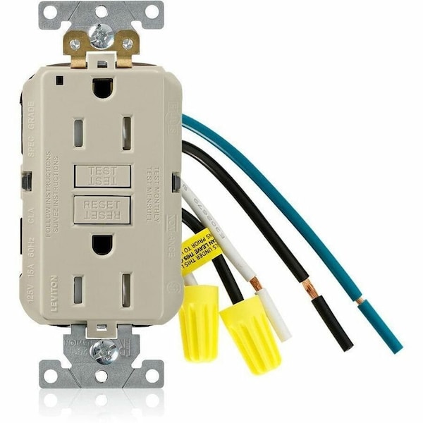 Leviton Self-Test GFCI Receptacle, Leaded, 15 Amp, 125 VAC, 5-15R NEMA GFTR1-5LI - main