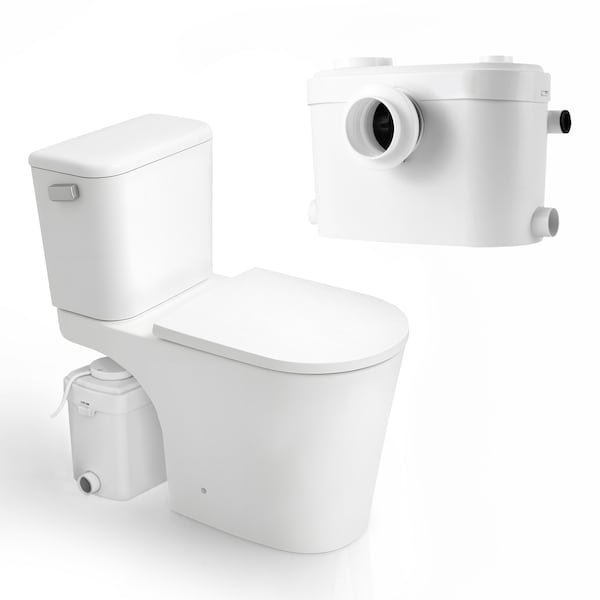 Anzzi Nesso Rear Outlet Macerating 2-Piece 1.6 GPF Single Flush Elongated Upflush Toilet with 0.8 HP White TL-AZ600MPWHKIT - main