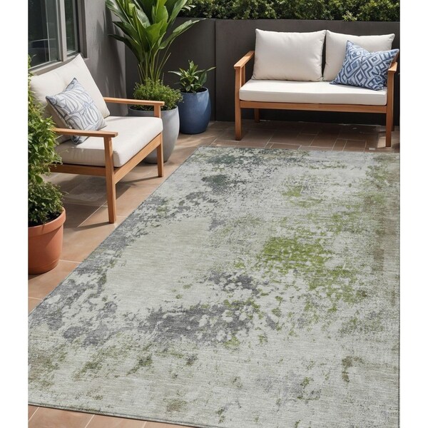 Homeroots 5' X 8' Linen Fern Green And Beige Abstract Washable Indoor Outdoor Area Rug 630796 - main