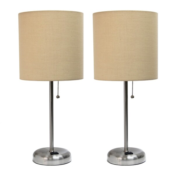 Homeroots Set of Two 20" Silver Metal Table Lamp With Tan Drum Shade 643217 - main