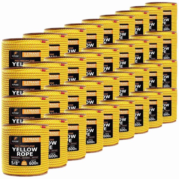 Xpose Safety 5/8in x 600 ft Twisted Polypropylene Rope, Yellow, 36PK YPR58-600-36-X - main