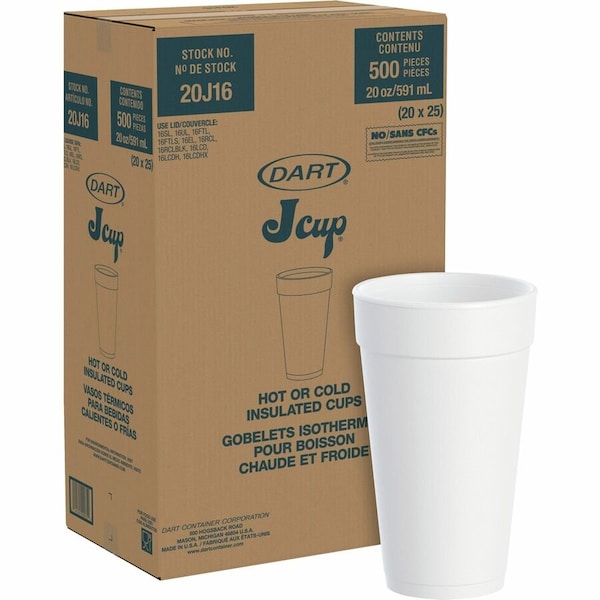 Dart Disposable Hot cup 20 oz. White, Foam, Pk500 20J16 - main