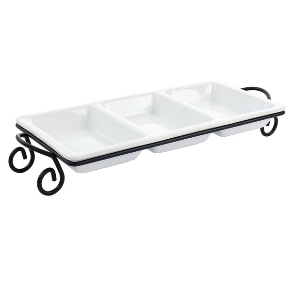 Elama 3 Section Divided Porcelain Serving Tray with Metal Rack ELM-4102 - main