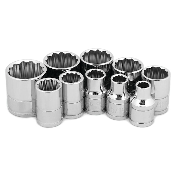 Performance Tool 10 pc. 3/8 in. Dr. 12pt SAE Socket Set, SAE Sockets, CrV W38500 - main
