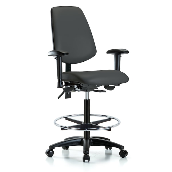 Blue Ridge Ergonomics High Bench Chair Adjustable Arms, 26" to 35" Height, Vinyl, Charcoal BR-VHBCH-MB-RG-T1-A1-CF-RC-8605 - main
