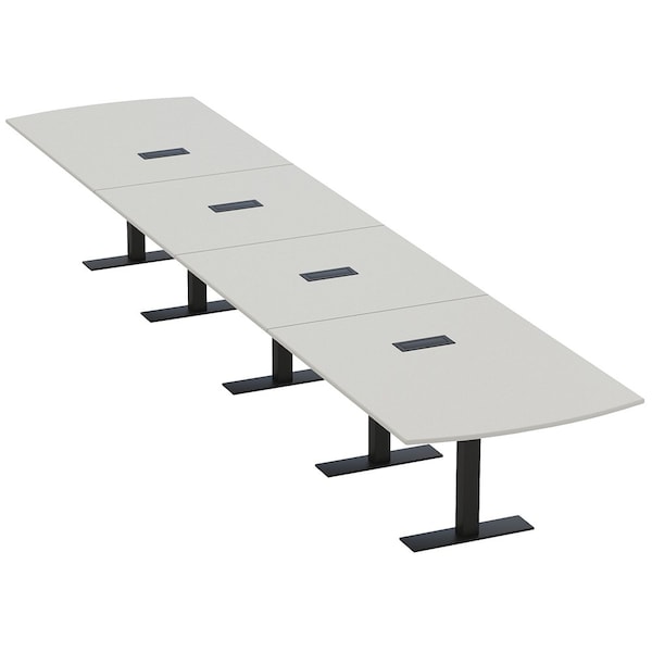 Skutchi Designs 20ft Conference Table W/ Power Unit | 20 Person Modular Arc Rectangle Meeting Table | Harmony Series HAR-AREC-48X240-T.BK-U779-EBLK - main