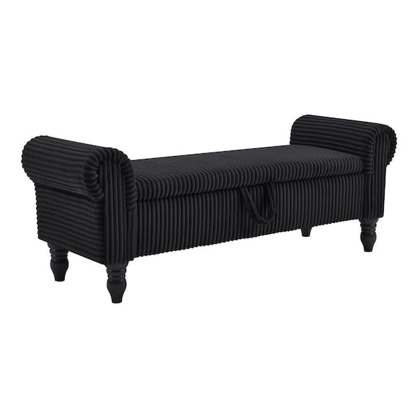 Homeroots 55in Black Corduroy and Solid Wood Upholstered Storage Bench With Flip Top 724171 - main