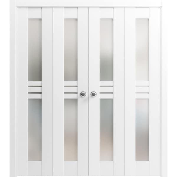Vdomdoors Sliding Closet Double Bi-fold Doors, Mela 7222 White Silk, Sturdy Tracks Moldings Trims Hardware Se MELA7222DBF-WS-96 x 96 (4* 24x96) - main