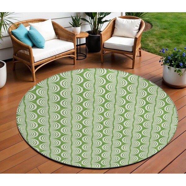 Homeroots 8' Green And Ivory Round Ogee Washable Indoor Outdoor Area Rug 601562 - main