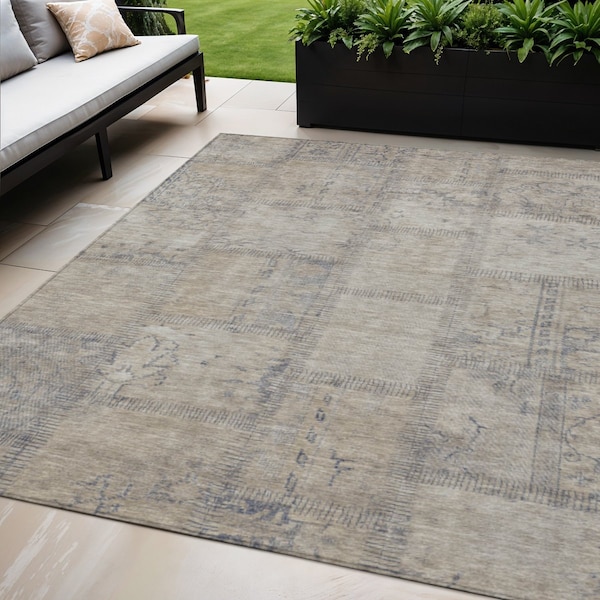 Homeroots 5' X 8' Beige Taupe And Brown Patchwork Washable Indoor Outdoor Area Rug 581570 - main