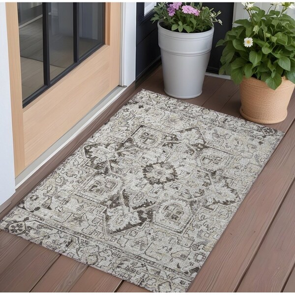 Homeroots 3' X 5' Ivory and Dark Brown Oriental Washable Non Skid Indoor Outdoor Area Rug 563766 - main