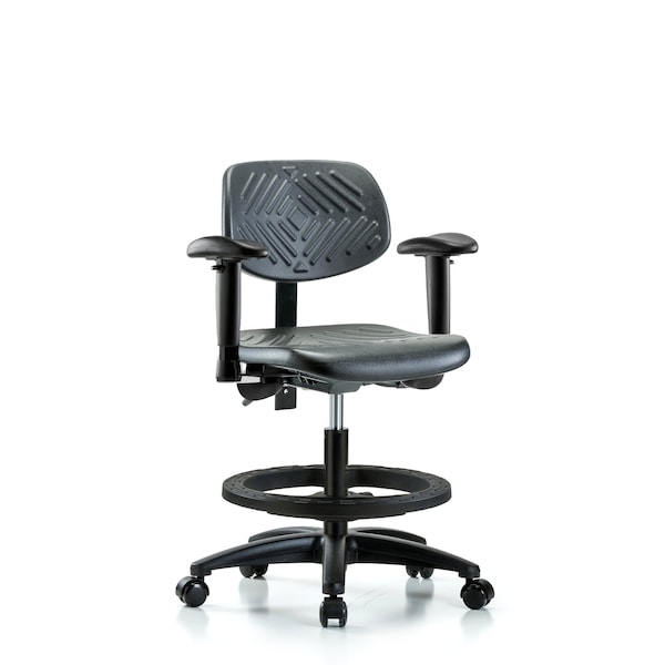 Blue Ridge Ergonomics Chair, Poly, Med Bench, AA BF Casters, 6-Way Adjustable, 19-1/2" to 27-1/2" Height, Black; Blue BR-PMBCH-RG-T0-A1-BF-RC - main