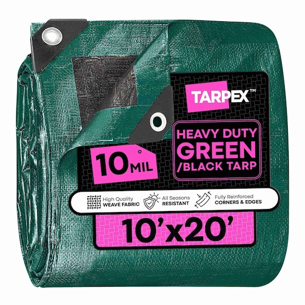 Tarpex Heavy Duty Tarp, 10 ft x 20 ft, 10 Mil, Green/Black, Polyethylene MTGB-TA-1020 - main