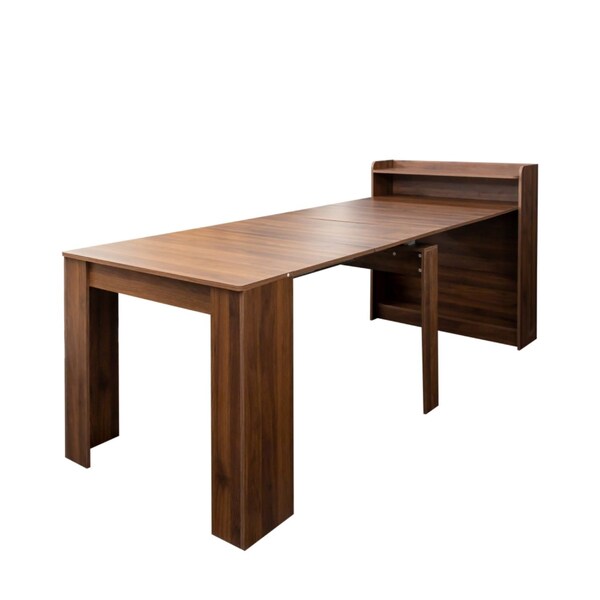 Homeroots 98" Brown Wood Self-Storing Leaf Extendable Dining Table With Storage 694687 - main