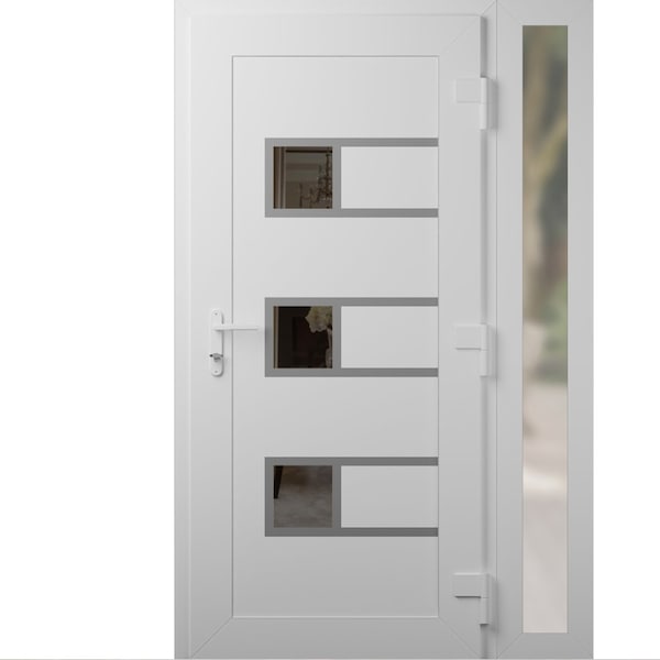Vdomdoors Front Exterior Prehung Metal-Plastic Door, Manux 8933 White Silk, Side Sidelite Transom, Office Com MANUX8933EXD-WS-W36+14xH80-LH - main