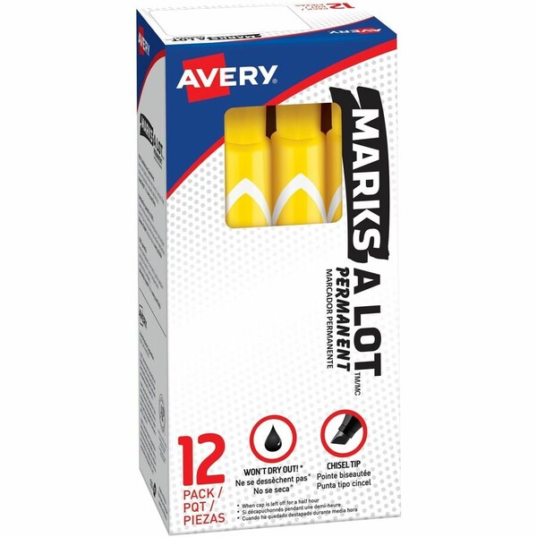 Avery Marks-A-Lot Permanent Marker, Medium Chisel Tip, Yellow Ink, Dozen 08-882 - main