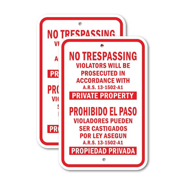 Signmission No Trespassing Violators Will Be Prosecuted In Accordan, 18'' X 24'', Heavy Gauge Aluminum, 2PK A-1824-2PACK-2783 - main